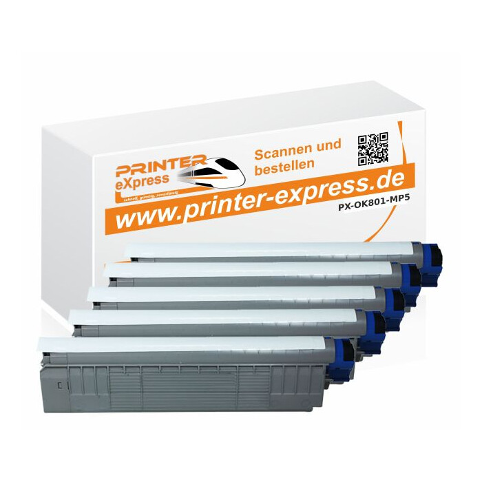 Toner 5er Set ersetzt Oki C801, C801 XL für Oki Drucker