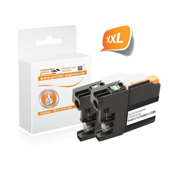 Druckerpatronen 2er Set ersetzt Brother LC-127XLBK schwarz mit Chip